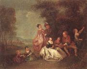 An elegant company dancing and resting in a woodland clearing unknow artist